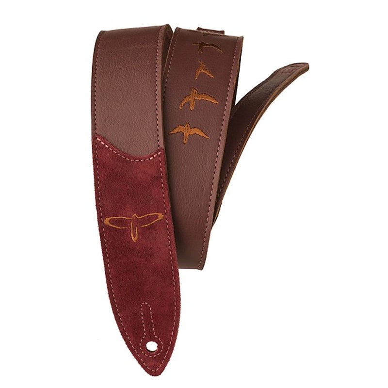 PRS Premium Leather 2" Strap Embroidered Birds, Burgundy